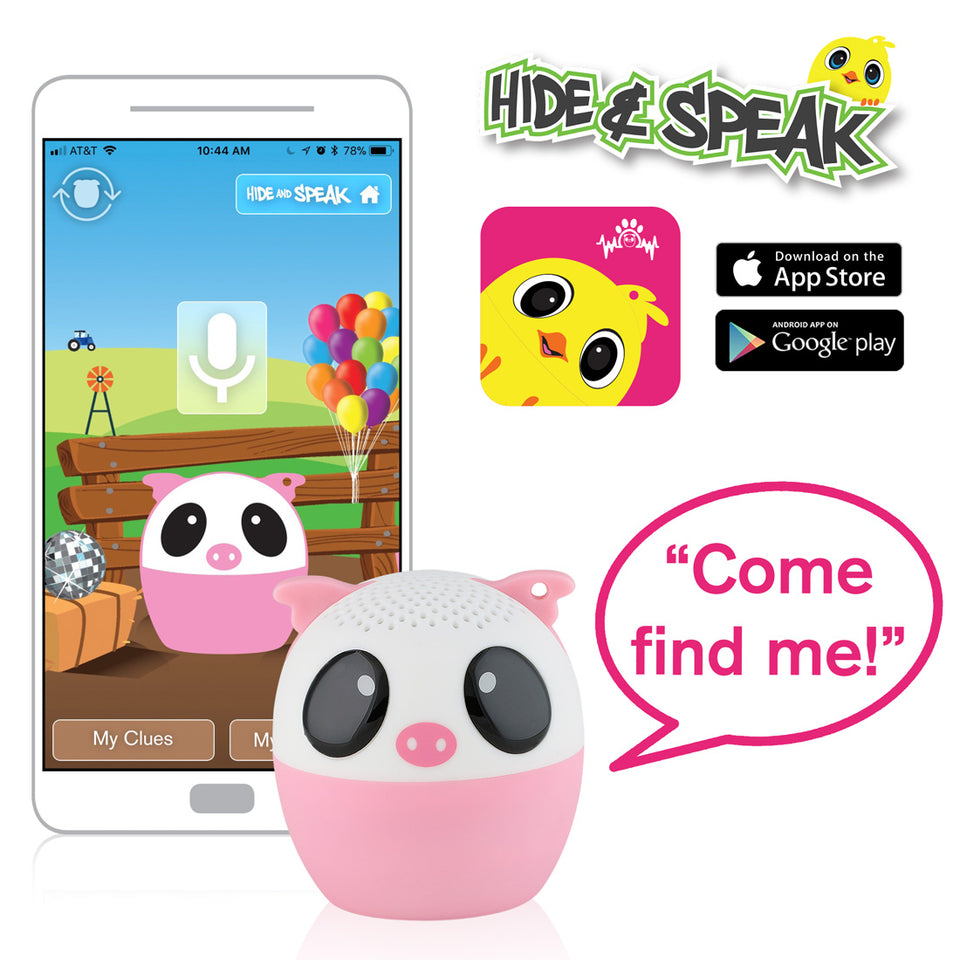 My Audio Pet Party Pig Wireless Bluetooth Speaker with True Wireless Stereo Hide & Speak App available iTunes Google Play