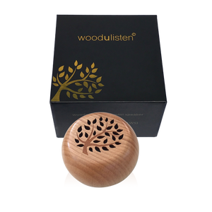 Woodulisten wood wireless speaker available with true wireless stereo sound when paired with another wooden audio speaker